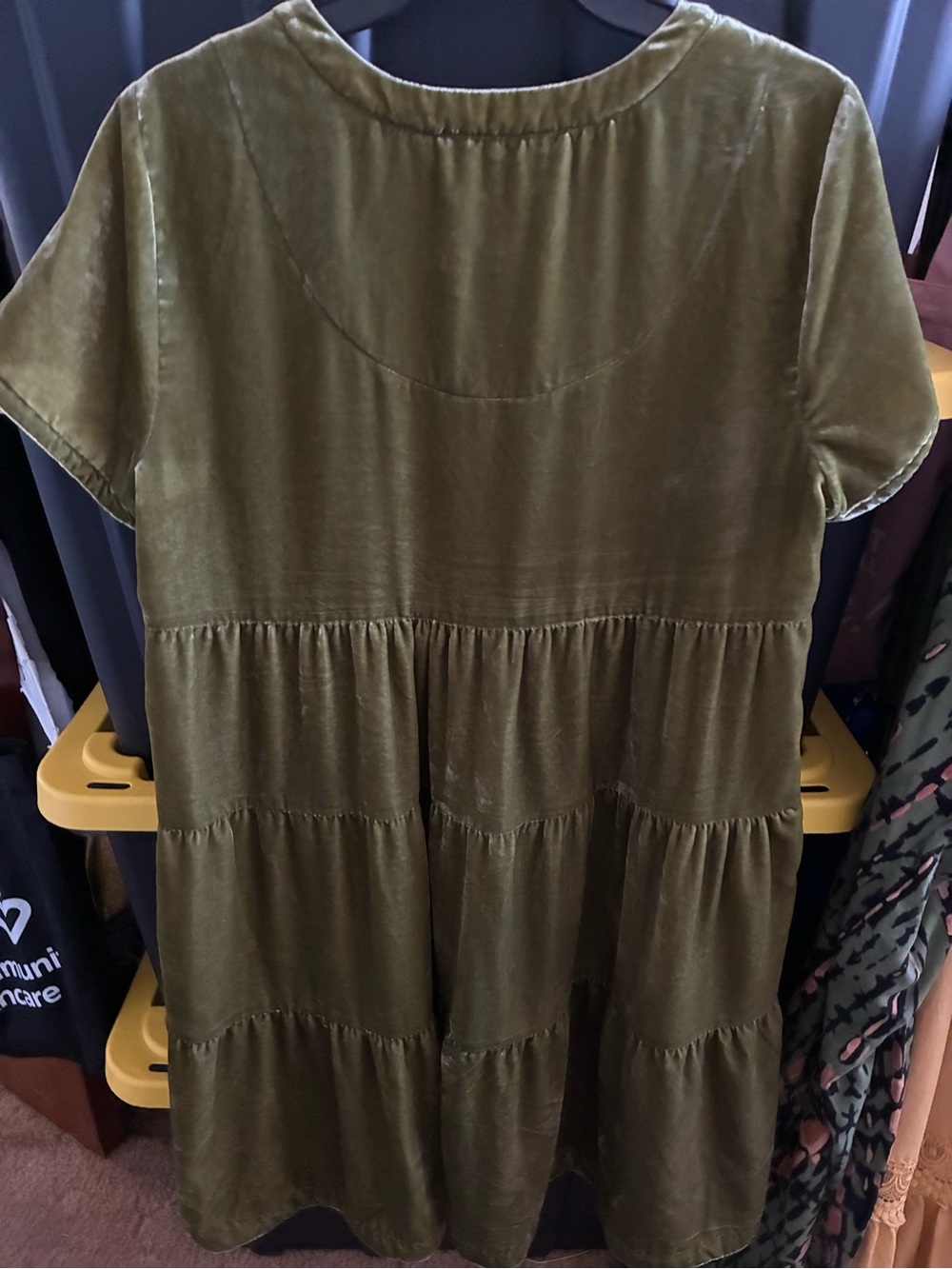 Maeve Olive Green Velvet Tiered Mini Dress - Picture 2 of 3